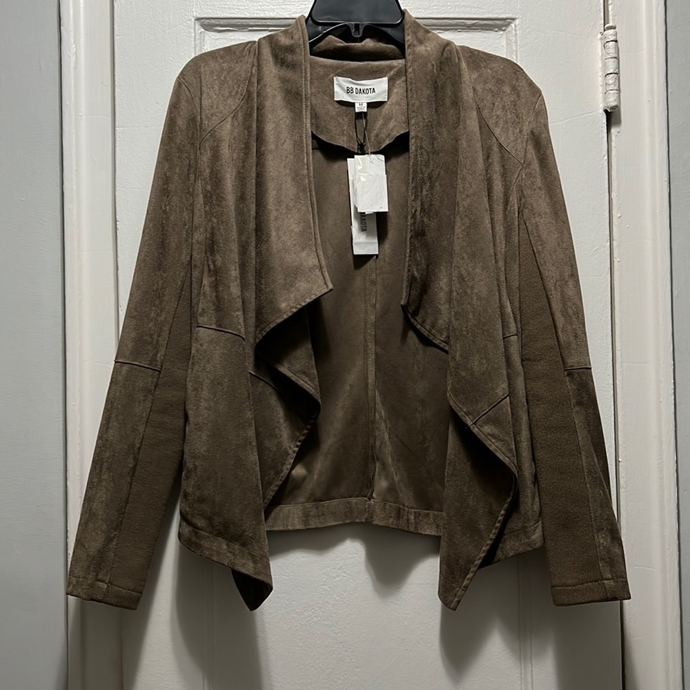 NWT BB Dakota Draped Taupe Suede Jacket. Size M